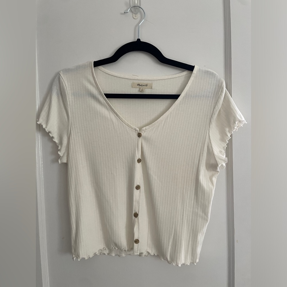 Madewell Ribbed Button-Front V-Neck Tee